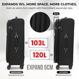 Aerolite Premium 3 Piece Expandable Luggage Set Cabin 28 Inch Large and 32 Inch Extra Large Soft Shell Suitcases with Reinforced Metal Frame Japanese YKK Zippers TSA Locks Silent Dual Spinner Wheels Black