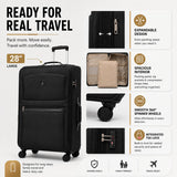 Aerolite Premium 28 Inch Expandable Large Suitcase 103L to 120L Lightweight Soft Shell Checked Luggage with Reinforced Metal Frame Japanese YKK Zippers TSA Lock Silent Dual Spinner Wheels