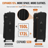 Aerolite Premium 32 Inch Extra Large Expandable Suitcase 150L to 172L Lightweight Soft Shell Checked Luggage with Reinforced Metal Frame Japanese YKK Zippers TSA Lock Silent Dual Spinner Wheels