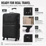 Aerolite Premium 32 Inch Extra Large Expandable Suitcase 150L to 172L Lightweight Soft Shell Checked Luggage with Reinforced Metal Frame Japanese YKK Zippers TSA Lock Silent Dual Spinner Wheels