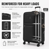 Aerolite Premium 3 Piece Expandable Luggage Set Cabin 28 Inch Large and 32 Inch Extra Large Soft Shell Suitcases with Reinforced Metal Frame Japanese YKK Zippers TSA Locks Silent Dual Spinner Wheels Black