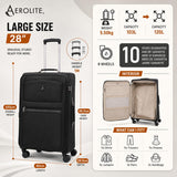 Aerolite Premium 3 Piece Expandable Luggage Set Cabin 28 Inch Large and 32 Inch Extra Large Soft Shell Suitcases with Reinforced Metal Frame Japanese YKK Zippers TSA Locks Silent Dual Spinner Wheels Black