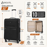 Aerolite Premium 3 Piece Expandable Luggage Set Cabin 28 Inch Large and 32 Inch Extra Large Soft Shell Suitcases with Reinforced Metal Frame Japanese YKK Zippers TSA Locks Silent Dual Spinner Wheels Black