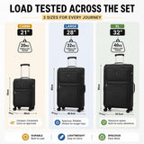 Aerolite Premium 3 Piece Expandable Luggage Set Cabin 28 Inch Large and 32 Inch Extra Large Soft Shell Suitcases with Reinforced Metal Frame Japanese YKK Zippers TSA Locks Silent Dual Spinner Wheels Black
