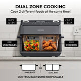 Olsen & Smith 2200W Dual Zone Air Fryer 8L Glass Smart WiFi Air Fryer with Tuya App Visible Cooking Window Removable Divider Touch Controls Presets for Meat Fish Fries Baking