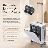 Aerolite M-Lite Aluminium Frame Cabin Suitcase 55x40x20cm Airline Approved Carry On Luggage with Front Laptop Compartment Hinomoto STOP Wheels TSA Latch Locks USB Charging 15 Year Warranty Silver