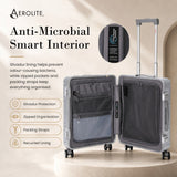 Aerolite M-Lite Aluminium Frame Cabin Suitcase 55x40x20cm Airline Approved Carry On Luggage with Front Laptop Compartment Hinomoto STOP Wheels TSA Latch Locks USB Charging 15 Year Warranty Silver