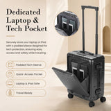 Aerolite M-Lite Aluminium Frame Cabin Suitcase 55x40x20cm Airline Approved Carry On Luggage with Front Laptop Compartment Hinomoto STOP Wheels TSA Latch Locks USB Charging 15 Year Warranty Charcoal