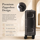 Aerolite M-Lite Aluminium Frame Cabin Suitcase 55x40x20cm Airline Approved Carry On Luggage with Front Laptop Compartment Hinomoto STOP Wheels TSA Latch Locks USB Charging 15 Year Warranty Charcoal