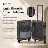Aerolite M-Lite Aluminium Frame Cabin Suitcase 55x40x20cm Airline Approved Carry On Luggage with Front Laptop Compartment Hinomoto STOP Wheels TSA Latch Locks USB Charging 15 Year Warranty Charcoal