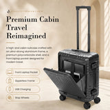 Aerolite M-Lite Aluminium Frame Cabin Suitcase 55x40x20cm Airline Approved Carry On Luggage with Front Laptop Compartment Hinomoto STOP Wheels TSA Latch Locks USB Charging 15 Year Warranty Charcoal