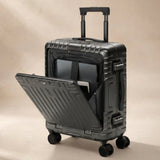 Aerolite M-Lite Aluminium Frame Cabin Suitcase 55x40x20cm Airline Approved Carry On Luggage with Front Laptop Compartment Hinomoto STOP Wheels TSA Latch Locks USB Charging 15 Year Warranty Charcoal