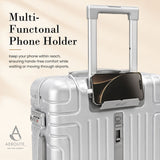 Aerolite M-Lite Aluminium Frame Cabin Suitcase 55x40x20cm Airline Approved Carry On Luggage with Front Laptop Compartment Hinomoto STOP Wheels TSA Latch Locks USB Charging 15 Year Warranty Silver