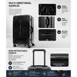 Aerolite Zipperless Aluminium Frame Trunk Suitcase 97.6L Large Checked Luggage with TSA Latch Locks Silent Hinomoto Wheels Polycarbonate Shell & 15 Year Warranty Black