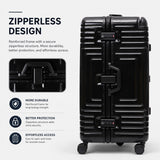 Aerolite Zipperless Aluminium Frame Trunk Suitcase 97.6L Large Checked Luggage with TSA Latch Locks Silent Hinomoto Wheels Polycarbonate Shell & 15 Year Warranty Black