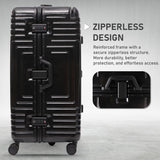 Aerolite Zipperless Aluminium Frame Trunk Suitcase 97.6L Large Checked Luggage with TSA Latch Locks Silent Hinomoto Wheels Polycarbonate Shell & 15 Year Warranty Black