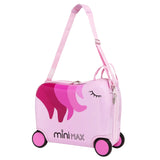 MiniMax Kids Ride-On Suitcase 45x36x20cm – Unicorn 4PC Travel Set with Bag, Neck Pillow & Stickers – EasyJet Max Size 29L Children’s Cabin Luggage