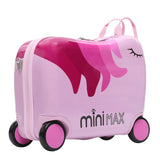 MiniMax Kids Ride-On Suitcase 45x36x20cm – Unicorn 4PC Travel Set with Bag, Neck Pillow & Stickers – EasyJet Max Size 29L Children’s Cabin Luggage