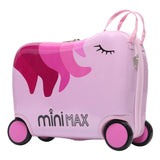 MiniMax Kids Ride-On Suitcase 45x36x20cm – Unicorn 4PC Travel Set with Bag, Neck Pillow & Stickers – EasyJet Max Size 29L Children’s Cabin Luggage