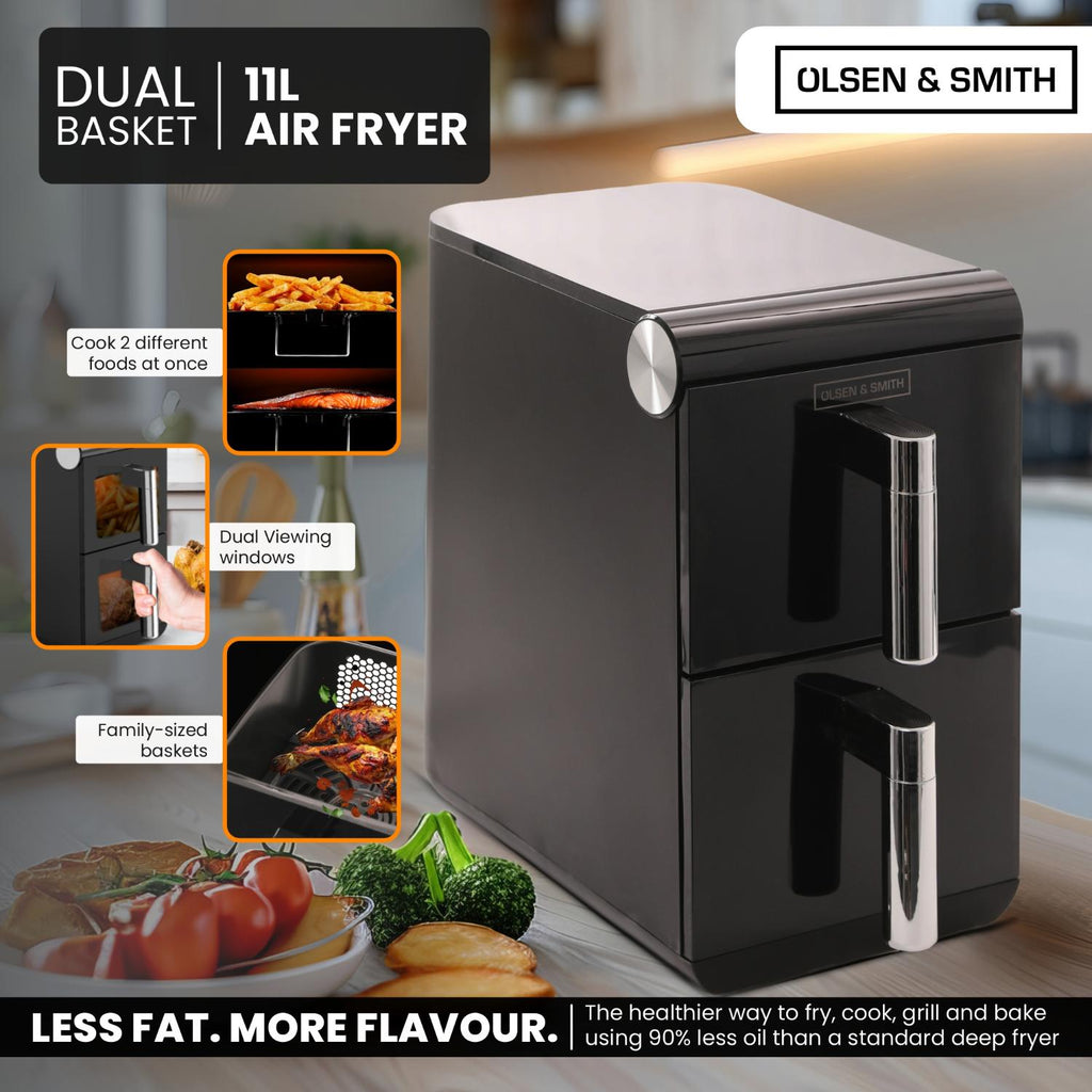 Olsen & Smith Double Stack 2-Drawer Dual Zone 11L Digital Air Fryer ...