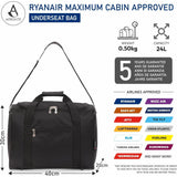 5 Cities 40x30x20cm Ryanair & Wizz Air Max Size Under Seat Cabin Bags Maximum Size Foldable Carry On Small Lightweight Holdall Bag Hand Cabin Luggage Flight Travel Duffle Bag 40x30x20 Black (2x Black)