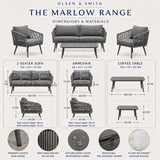 Olsen & Smith Marlow 4 Seater Rattan Garden Furniture Set Outdoor Sofa Set with 3 Seater Sofa Armchair Coffee Table Waterproof Olefin Cushions StormShield Iron Frame Slate Grey