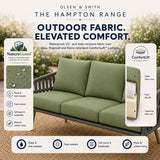 Olsen & Smith Hampton 5 Seater Garden Furniture Set Outdoor Rattan Sofa Set with 3 Seater Sofa Armchair Coffee Table Waterproof Olefin Cushions Rust-Resistant Aluminium Frame Sage Green