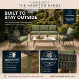 Olsen & Smith Hampton 5 Seater Garden Furniture Set Outdoor Rattan Sofa Set with 3 Seater Sofa Armchair Coffee Table Waterproof Olefin Cushions Rust-Resistant Aluminium Frame Sage Green