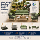 Olsen & Smith Hampton 5 Seater Garden Furniture Set Outdoor Rattan Sofa Set with 3 Seater Sofa Armchair Coffee Table Waterproof Olefin Cushions Rust-Resistant Aluminium Frame Sage Green