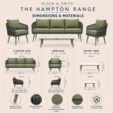 Olsen & Smith Hampton 5 Seater Garden Furniture Set Outdoor Rattan Sofa Set with 3 Seater Sofa Armchair Coffee Table Waterproof Olefin Cushions Rust-Resistant Aluminium Frame Sage Green