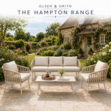 Olsen & Smith Hampton 5 Seater Garden Furniture Set Outdoor Rattan Sofa Set with 3 Seater Sofa Armchair Coffee Table Waterproof Olefin Cushions Rust-Resistant Aluminium Frame Sandstone Cream