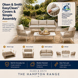 Olsen & Smith Hampton 5 Seater Garden Furniture Set Outdoor Rattan Sofa Set with 3 Seater Sofa Armchair Coffee Table Waterproof Olefin Cushions Rust-Resistant Aluminium Frame Sandstone Cream