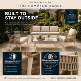Olsen & Smith Hampton 5 Seater Garden Furniture Set Outdoor Rattan Sofa Set with 3 Seater Sofa Armchair Coffee Table Waterproof Olefin Cushions Rust-Resistant Aluminium Frame Sandstone Cream