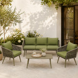 Olsen & Smith Hampton 5 Seater Garden Furniture Set Outdoor Rattan Sofa Set with 3 Seater Sofa Armchair Coffee Table Waterproof Olefin Cushions Rust-Resistant Aluminium Frame Sage Green