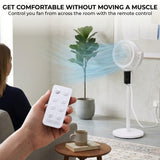 Olsen & Smith 6 in 1 Pedestal and Tabletop Air Circulator Fan Quiet Oscillating Desk and Floor Standing Fan with Remote Control Adjustable Height for Bedroom Office Living Room White