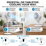 Olsen & Smith 6 in 1 Pedestal and Tabletop Air Circulator Fan Quiet Oscillating Desk and Floor Standing Fan with Remote Control Adjustable Height for Bedroom Office Living Room White