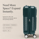 Aerolite FLX Front Opening Cabin Suitcase 55x40x20/23cm Expandable Carry On Luggage with Laptop Compartment USB Charging TSA Lock Silent Spinner Wheels 10 Year Warranty Green