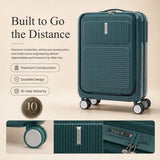Aerolite FLX Front Opening Cabin Suitcase 55x40x20/23cm Expandable Carry On Luggage with Laptop Compartment USB Charging TSA Lock Silent Spinner Wheels 10 Year Warranty Green