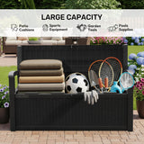 Olsen & Smith Outdoor Garden Storage Bench 265L – Weather-Resistant Rattan Effect Plastic Seat with Lockable Storage Box, Patio Furniture Chest for Tools, Cushions & Toys – Black