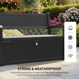 Olsen & Smith Outdoor Garden Storage Bench 265L – Weather-Resistant Rattan Effect Plastic Seat with Lockable Storage Box, Patio Furniture Chest for Tools, Cushions & Toys – Black
