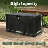 Olsen & Smith 270L Outdoor Garden Storage Box Weatherproof Sit-On Storage Chest 100% Recycled Plastic Wood Effect Cushion Storage Box with Lockable Lid and Padlock Black