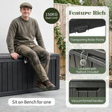 Olsen & Smith 270L Outdoor Garden Storage Box Weatherproof Sit-On Storage Chest 100% Recycled Plastic Wood Effect Cushion Storage Box with Lockable Lid and Padlock Black