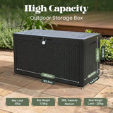 Olsen & Smith 380L Garden Storage Box & Bench 100% Recycled Rattan Effect Outdoor Storage Chest Lockable with 4-Digit Padlock Gas-Assisted Hinges 225kg Seat Dark Anthracite
