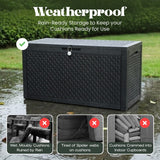 Olsen & Smith 380L Garden Storage Box & Bench 100% Recycled Rattan Effect Outdoor Storage Chest Lockable with 4-Digit Padlock Gas-Assisted Hinges 225kg Seat Dark Anthracite