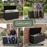 Olsen & Smith 380L Garden Storage Box & Bench 100% Recycled Rattan Effect Outdoor Storage Chest Lockable with 4-Digit Padlock Gas-Assisted Hinges 225kg Seat Dark Anthracite