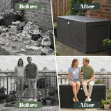 Olsen & Smith 380L Garden Storage Box & Bench 100% Recycled Rattan Effect Outdoor Storage Chest Lockable with 4-Digit Padlock Gas-Assisted Hinges 225kg Seat Dark Anthracite