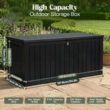 Olsen & Smith 570L Large Garden Storage Box Weather Resistant Outdoor Storage Chest 100% Recycled Plastic Cushion Storage Box with Gas-Assisted Hinges Lockable Lid Combination Padlock and Wood Effect Finish Grey
