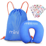 Kids Travel Accessories Set Blue Neck Pillow Drawstring Bag & 50 Stickers Children's Travel Essentials Bundle for Flights Holidays Ride On Suitcases & Sleepovers