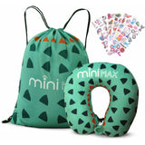 Kids Travel Accessories Set Dinosaur Neck Pillow Drawstring Bag & 50 Stickers Children's Travel Essentials Bundle for Flights Holidays Ride On Suitcases & Sleepovers