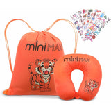 Kids Travel Accessories Set Tiger Neck Pillow Drawstring Bag & 50 Stickers Children's Travel Essentials Bundle for Flights Holidays Ride On Suitcases & Sleepovers